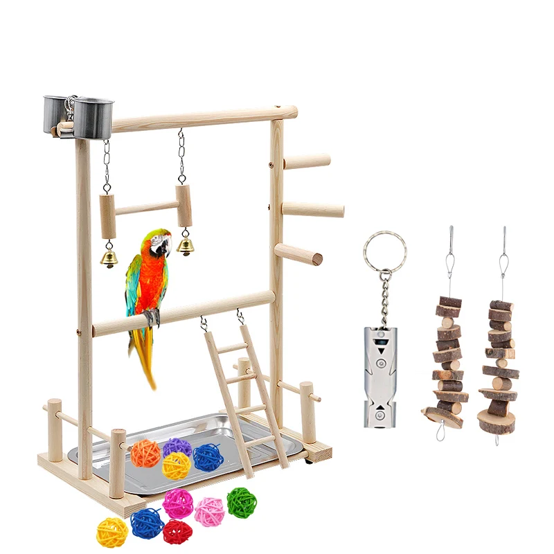 1set Parrot solid wood game stand with bird house Parrot stand perch ladder toy bird swing playground