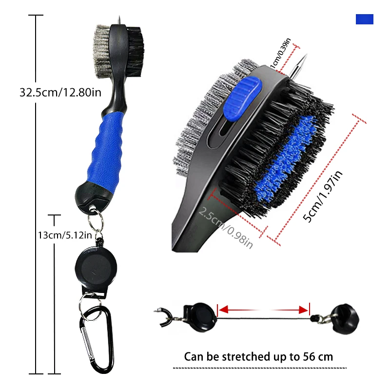 Deluxe Golf Club Cleaner Brush with Carabiner and Groove Sharpener - Premium Golf Sports Accessory