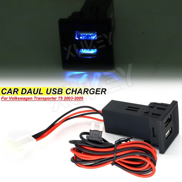 For VW Transporter T5 03-09 Car Phone Charger Auto Dual USB Port Power  Supply Charging Adapter 12V Socket ASR Dash Blank Switch - AliExpress