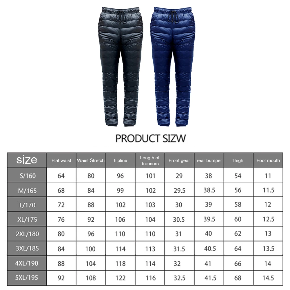 Hiking Pants Outdoor Thermal Goose Down Pants Both Side Open Zipper Windproof Waterproof Camping Climbing Men Women Winter Trousers S-5XL