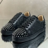 Luxury Brand Leisure Style Red Sole Low Top Rivets Shoes For Men's Casual Flat Loafers Women's Round Toe Lace Up Zipper Sneakers 1