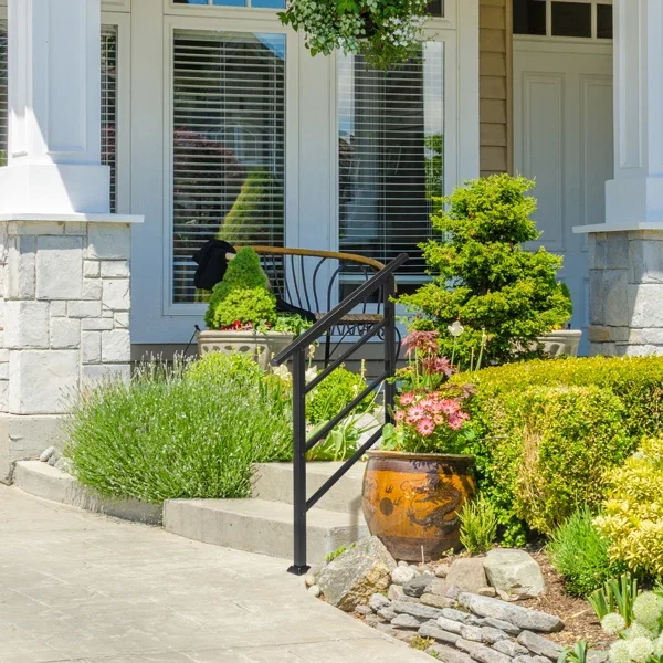 哑光黑色 1-3阶 可调节  直扶手 庭院楼梯扶手-13