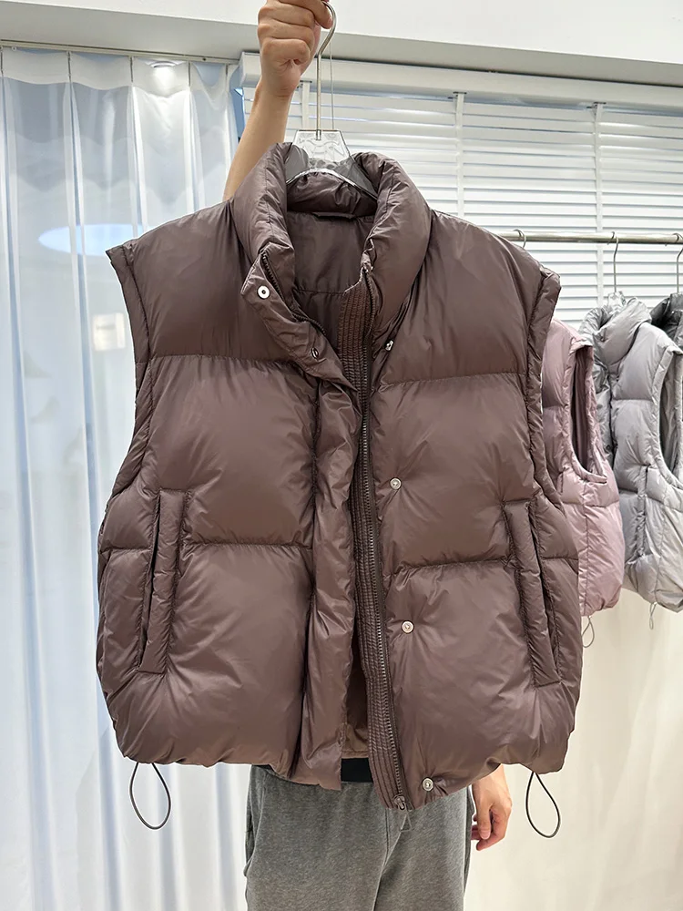 Loose 90 White Duck Down Collar Gray Down Vest for Women 2023 New Simple Woman Thickened Straight Short Waistcoat Outer Wear