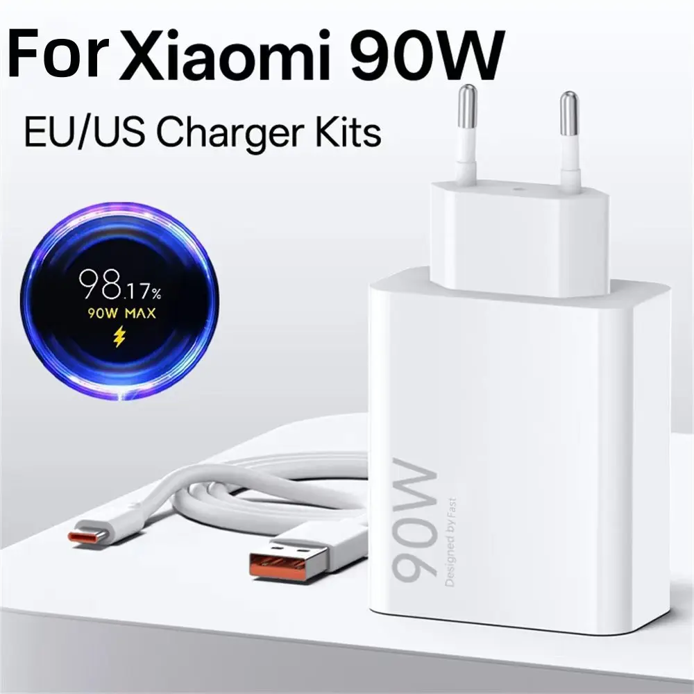 90W Single Port USB Charger Fast Charging Chargers with Fast Charge USB to Type C Data Cables Quick Charge Travel Power Adapter