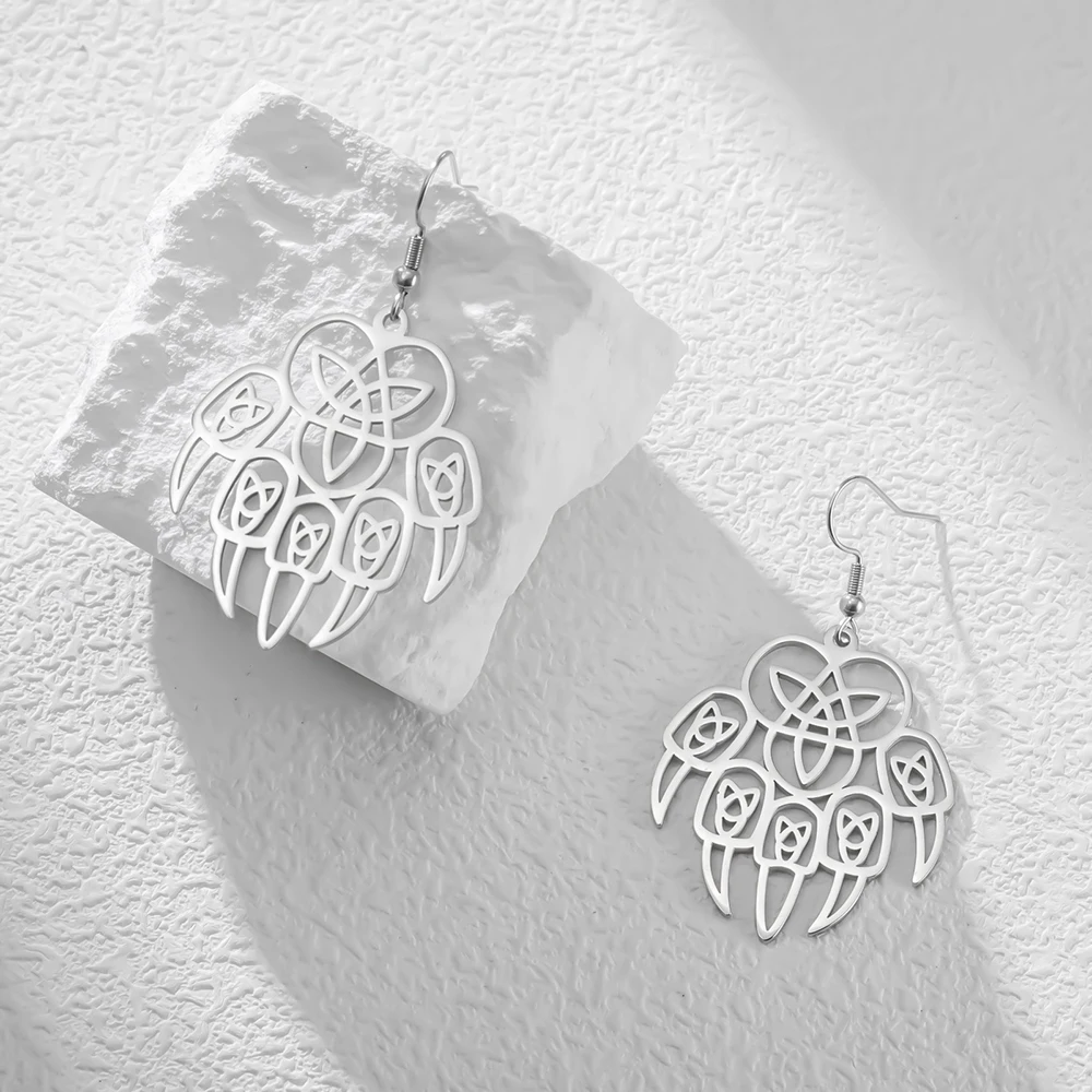 Dawapara Bärenpfoten-Dreifaltigkeitsknoten-Ohrringe, Vintage Tribal Triquetra Stärkesymbol Keltischer Schmuck, Edelstahl-Hängeohrringe – Detail 20