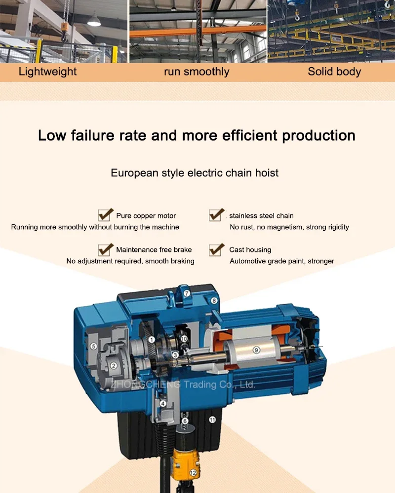 New Electric New Fixed 380v European Type Electric Chain Hoist 250kg Crane Hoist