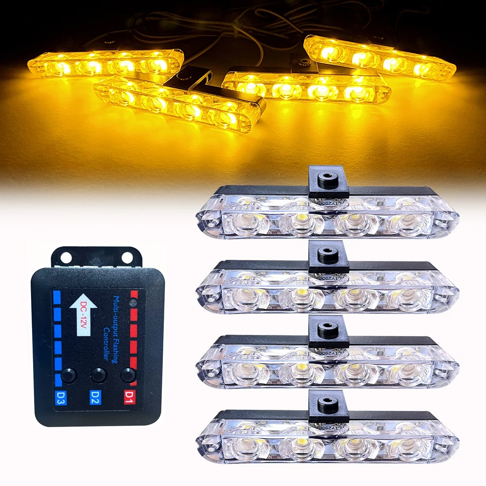 4 Luci Lampeggianti Della Polizia A Led Spia Stroboscopica Per Auto 12V Lampada Stroboscopica Di Emergenza Per Veicoli Rosso Blu Ambra Luce Di Segnala