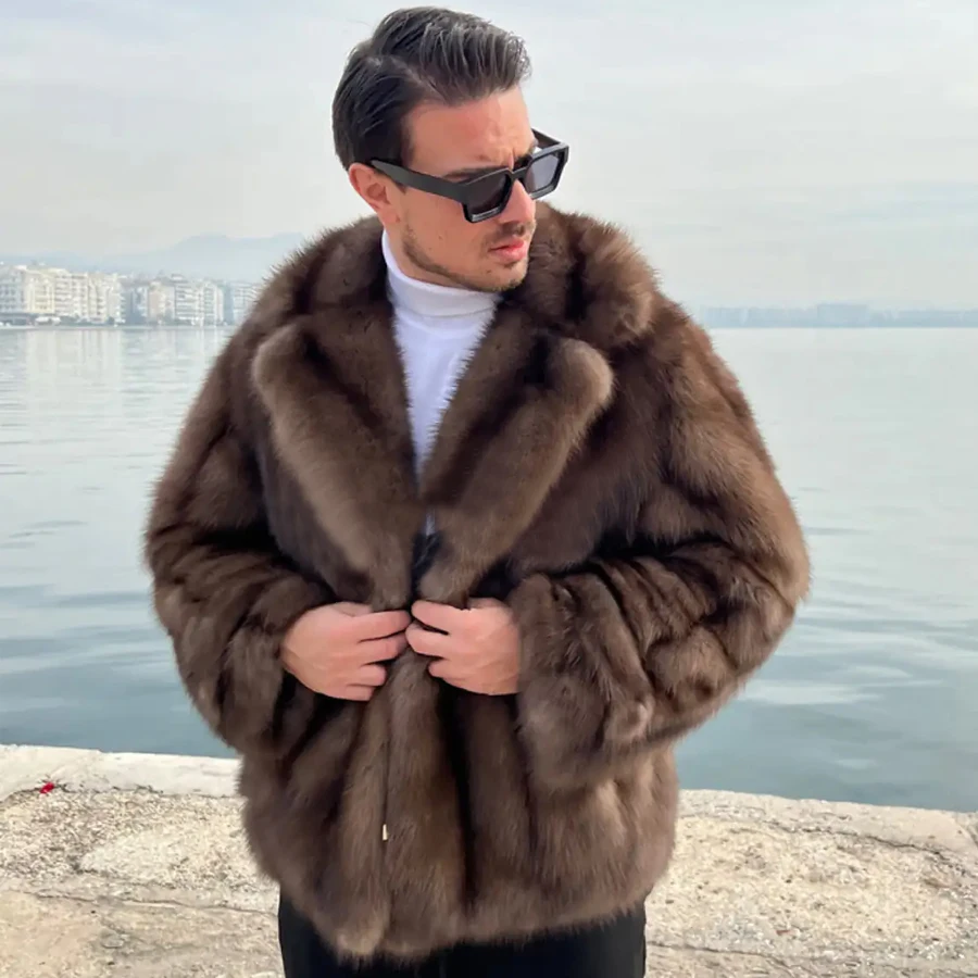 

Мужские куртки с воротником-стойкой из лисьего меха, коричневые зимние пальто для мужчин, 2024 Роскошная УКОРОЧЕННАЯ МЕХОВАЯ КУРТКА, бесплатная доставка, Мужская одежда