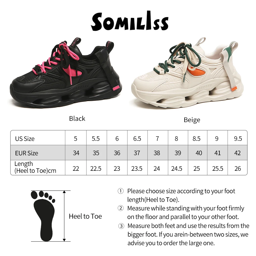 SOMILISS Women Platform Chunky Sneakers Genuine Leather Breathable Mesh Patchwork Comfortable Ladies Fashion Casual Shoes