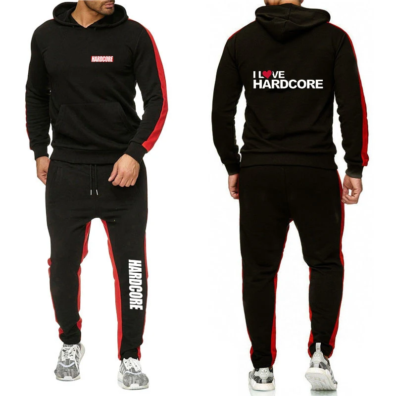 HARDCORE Printed Hoodie Sweatpants Tracksuit Men's Hooded Sweatshirt+Pants Pullover Sportwear Suit Clothes 2 Pieces Sets 6