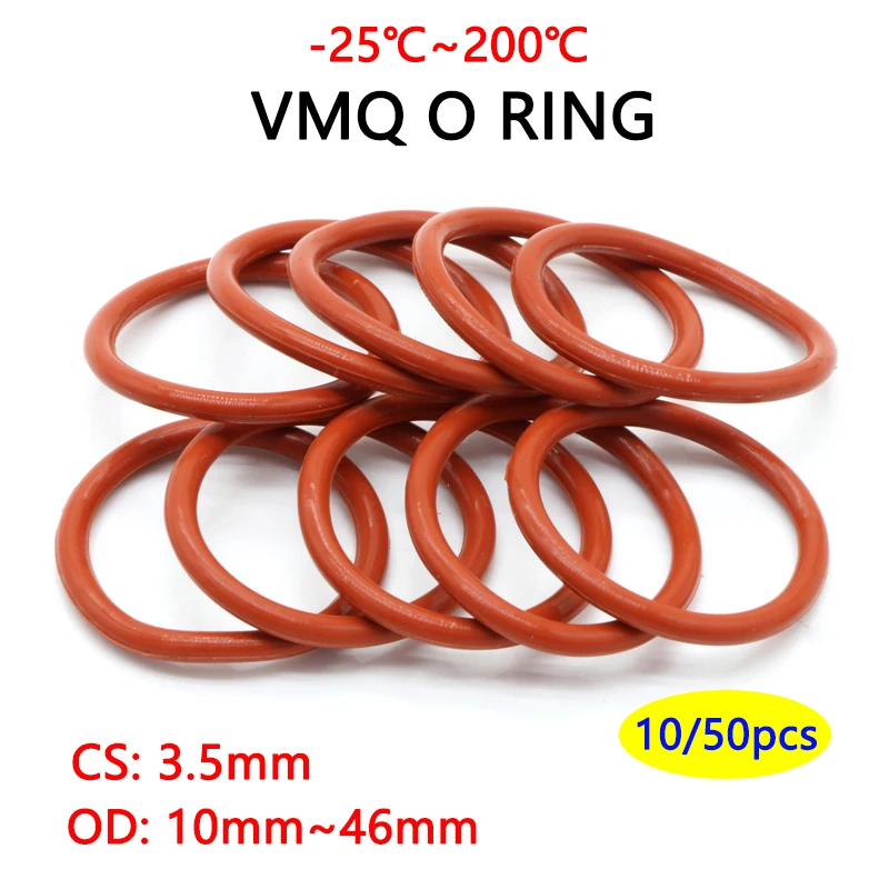 

10/50Pcs Food Grade VMQ O Ring Gasket Thickness CS 3.5mm OD 10 ~ 46mm Waterproof Washer Round O Shape Rubber Silicone Ring Red