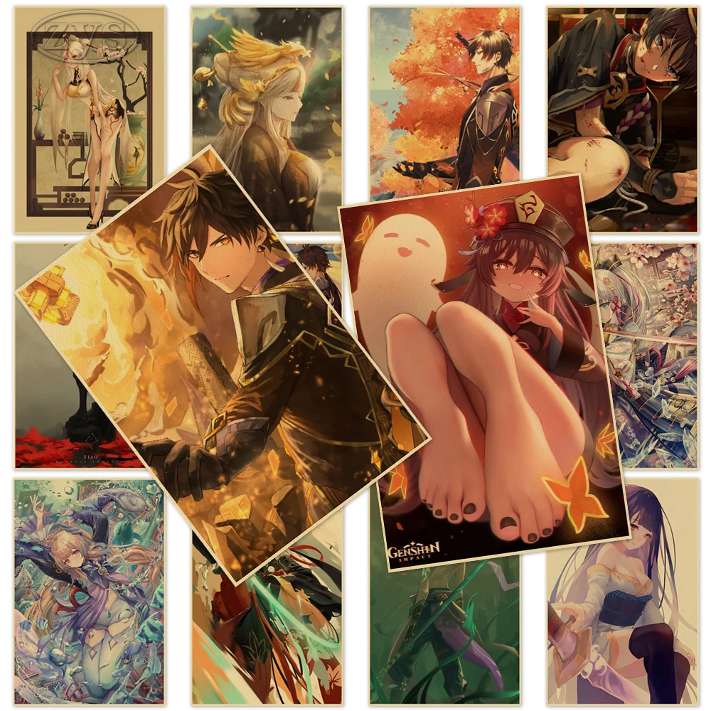 

Albedo Poster Genshin Impact Kraft Paper Keqing Picture Classic Artwork Klee Wall Xiao Painting Game Home Decoration Fans Gifts