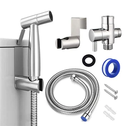 Brushed Handheld Toilet Bidet Sprayer Set Kit Stainless Steel Hand Bidet Faucet for Bathroom Sprayer Shower Head Self Cleaning