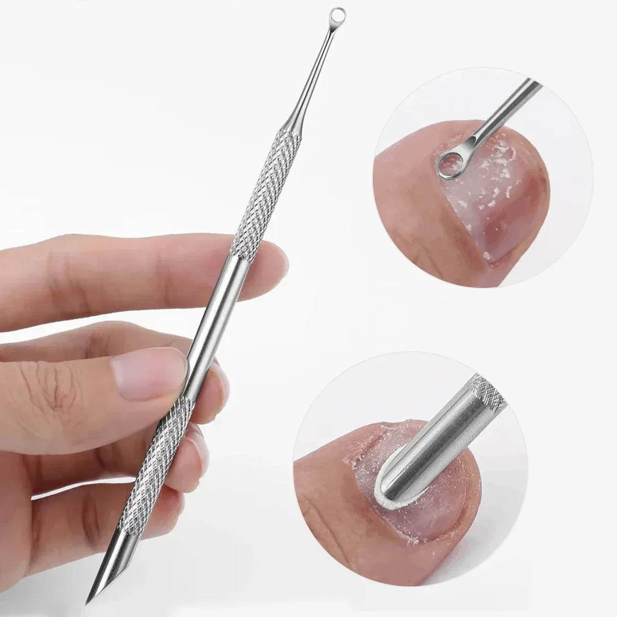 Dissolvant d'acier inoxydable à Double extrémité, bâtons de manucure, outil de meulage des ongles biseautés, lime circulaire à tête biseautée, poussoir à cuticules