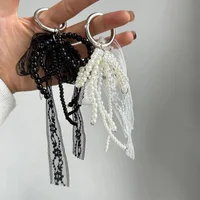 Porte-clés en dentelle mignon, nœud blanc/noir, pendentif de sac, chaîne de téléphone, accessoire d'emballage 4