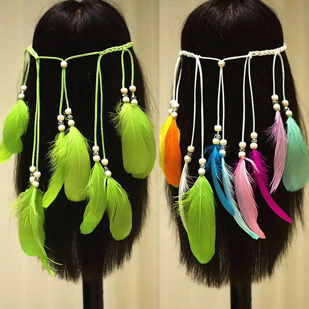2025 New Fashion Boho Feather Headband for Women Festival Hair Accessories Peacock Feather Turban Ladies Adjust Hairband