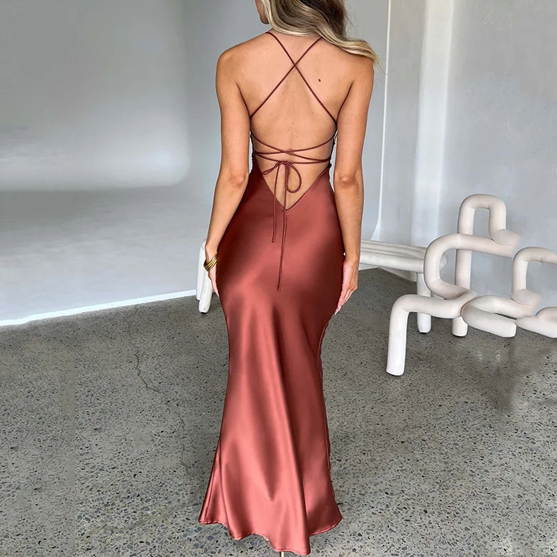 backless satin bodycon dress