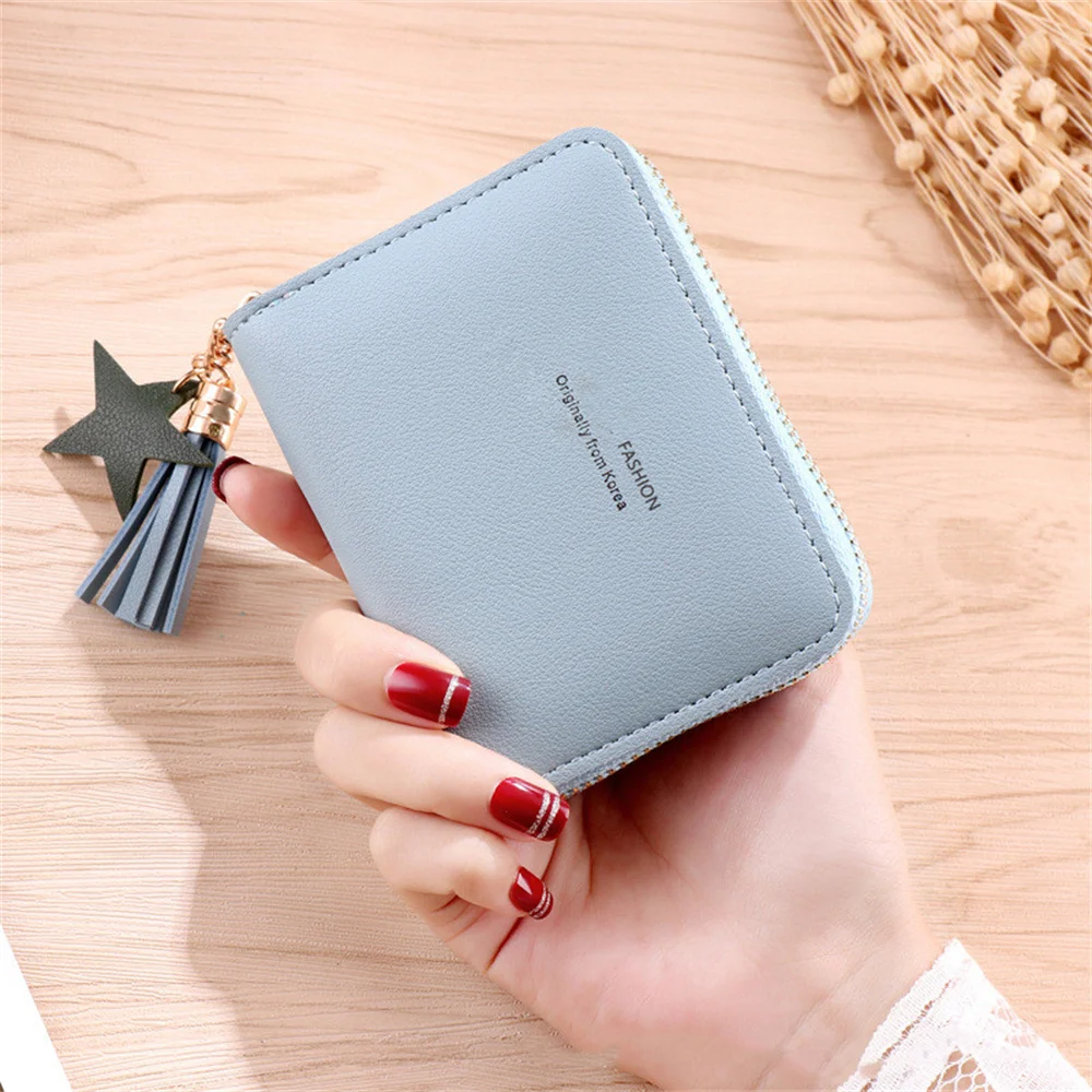 New Simple Fashion Women Coin Purse PU Leather Solid Color Vintage Zipper Short Wallet Exquisite Girls Card Holder Clutch Bag