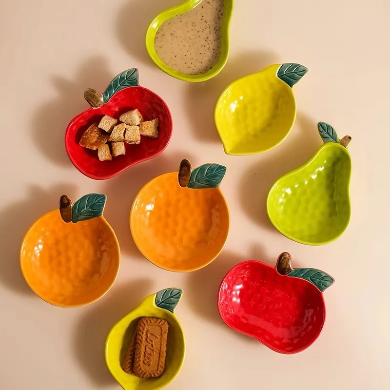 

Fruit Shape Sauce Dish Ceramic Seasoning Dipping Bowl Ketchup Soy Vinegar Dip Dish Fruit Salad Butter Plate Tableware Decoration