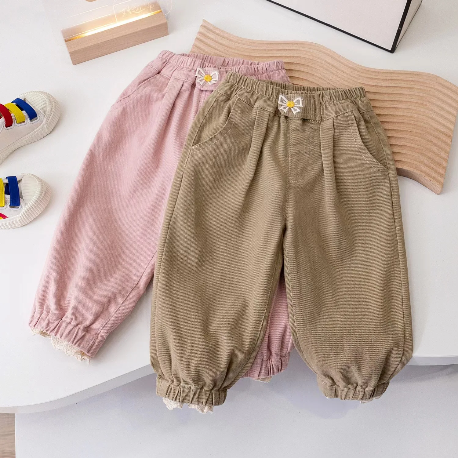 

Girls Baby Spring And Fall Outside Wearing Lantern Pants 2023 New Korean Casual Hundred Bow Tie Small Children Lace Pants