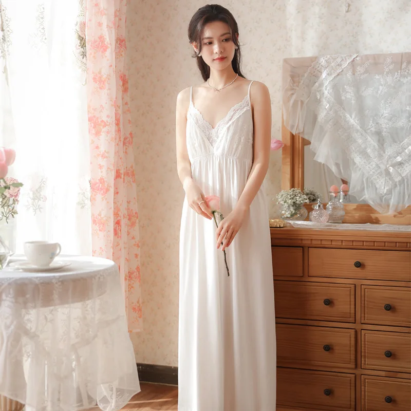 Camisole Nightgown: New Summer Cotton Design, Loose Fit Long Length, Princess Palace Charm - Perfect Loungewear for Home Comfort
