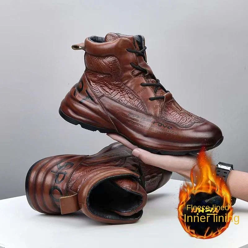 

Leather Men Boots Winter Waterproof Ankle Boots Riding Boots Outdoor Working Snow Boots Men High Top Sneakers