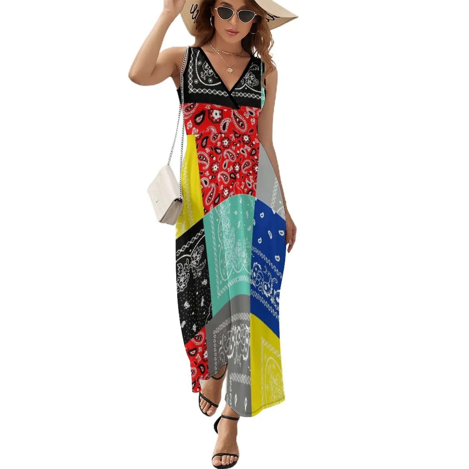 Bandana paisley patchwork pattern Sleeveless Dress Evening gown clothes for women summer dress