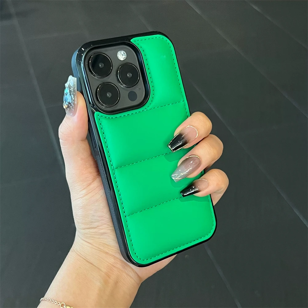 thumbnail image 1 of Fashion Down Jacket Puffer Case for iPhone 15 14 Plus 13 12 11 Pro X XR XS Max 7 8 Plus SE Soft Fabric Silicone Shockproof Cover, 1 of 5