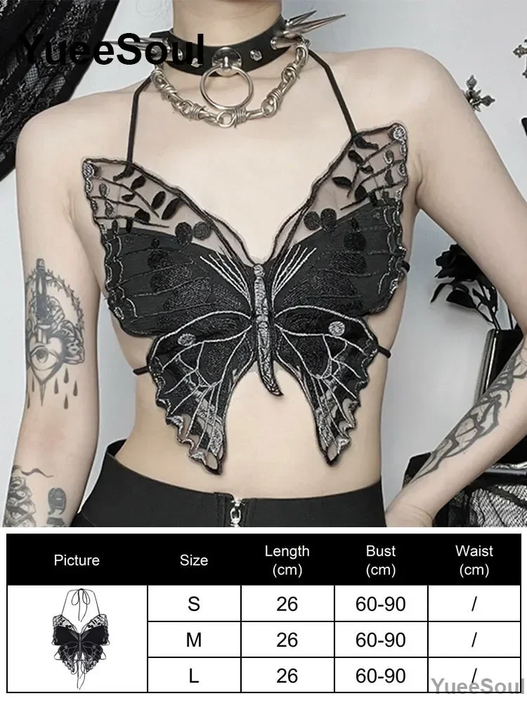 Gothic Lace Mesh Crop Tops Black Sexy Spaghetti Strap Corset Tops Goth Punk Grunge Fairy Core Halloween Y2K Aesthetic Clothes