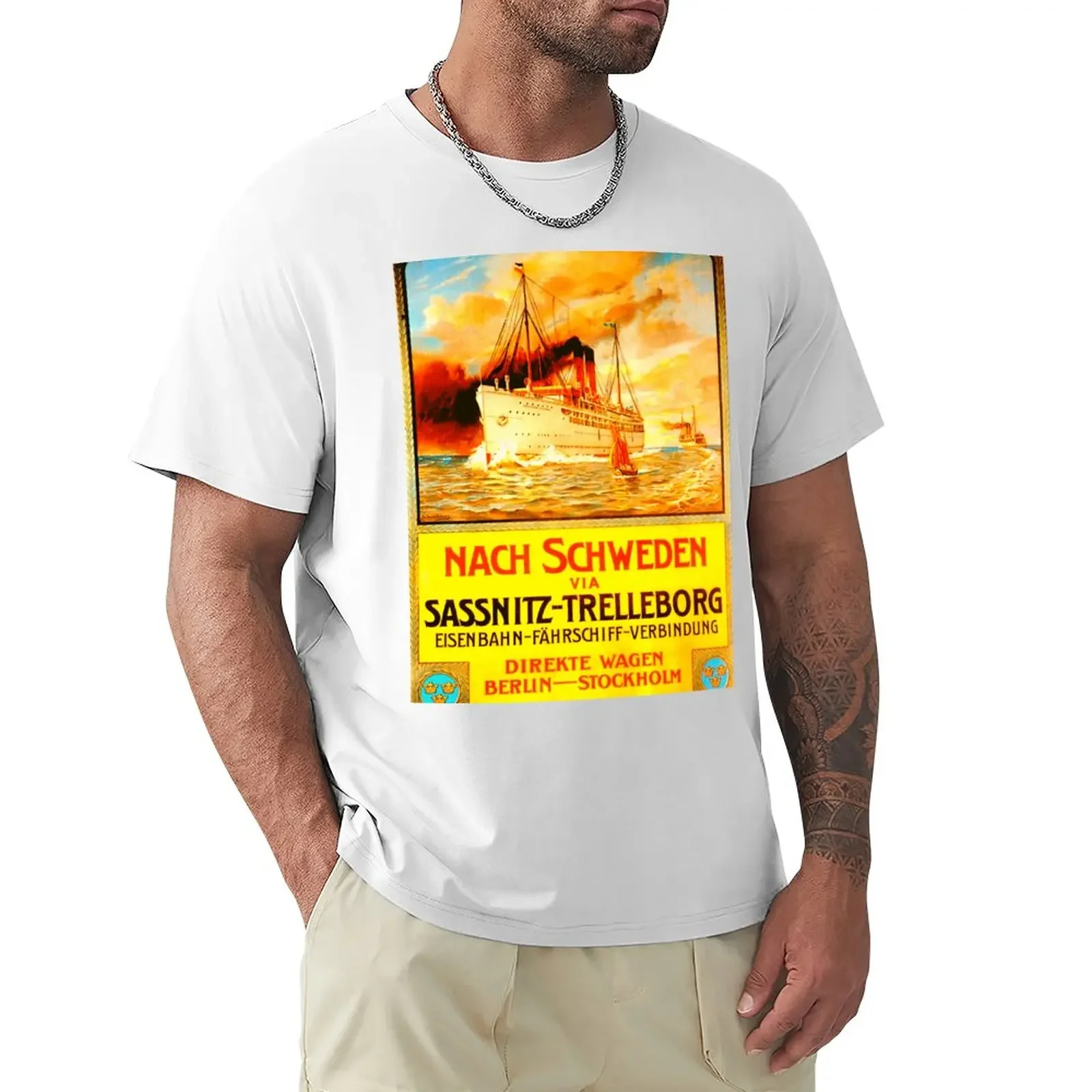 

Sassnitz to Trelleborg - German Ferry (1909) - Classic Vintage Retro Travel Poster T-Shirt customizeds mens plain t shirts