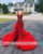 Red O Neck Long Prom Dress For Black Girls 2023 Beaded Crystal Birthday Party Dresses Ruffles Evening Gowns Mermaid High Slit #2