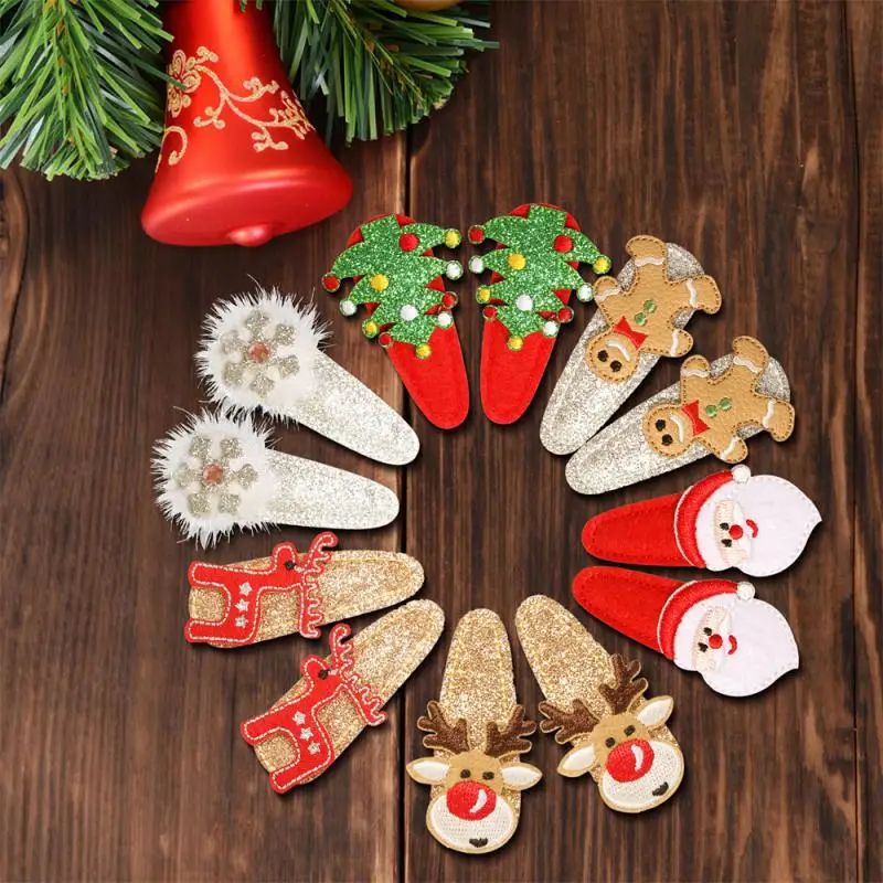 Christmas Hair Clips For Kids Girls Printing Bow Hairpins Sparkly Santa Claus Xmas Socks Barrettes Party Hair Accessories