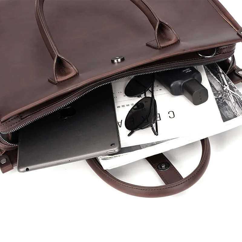 Business PU Leather Men's Handbag Fashion Gray Briefcase For Document Man Laptop Tote Bag Office Male Shoulder Messenger Bag