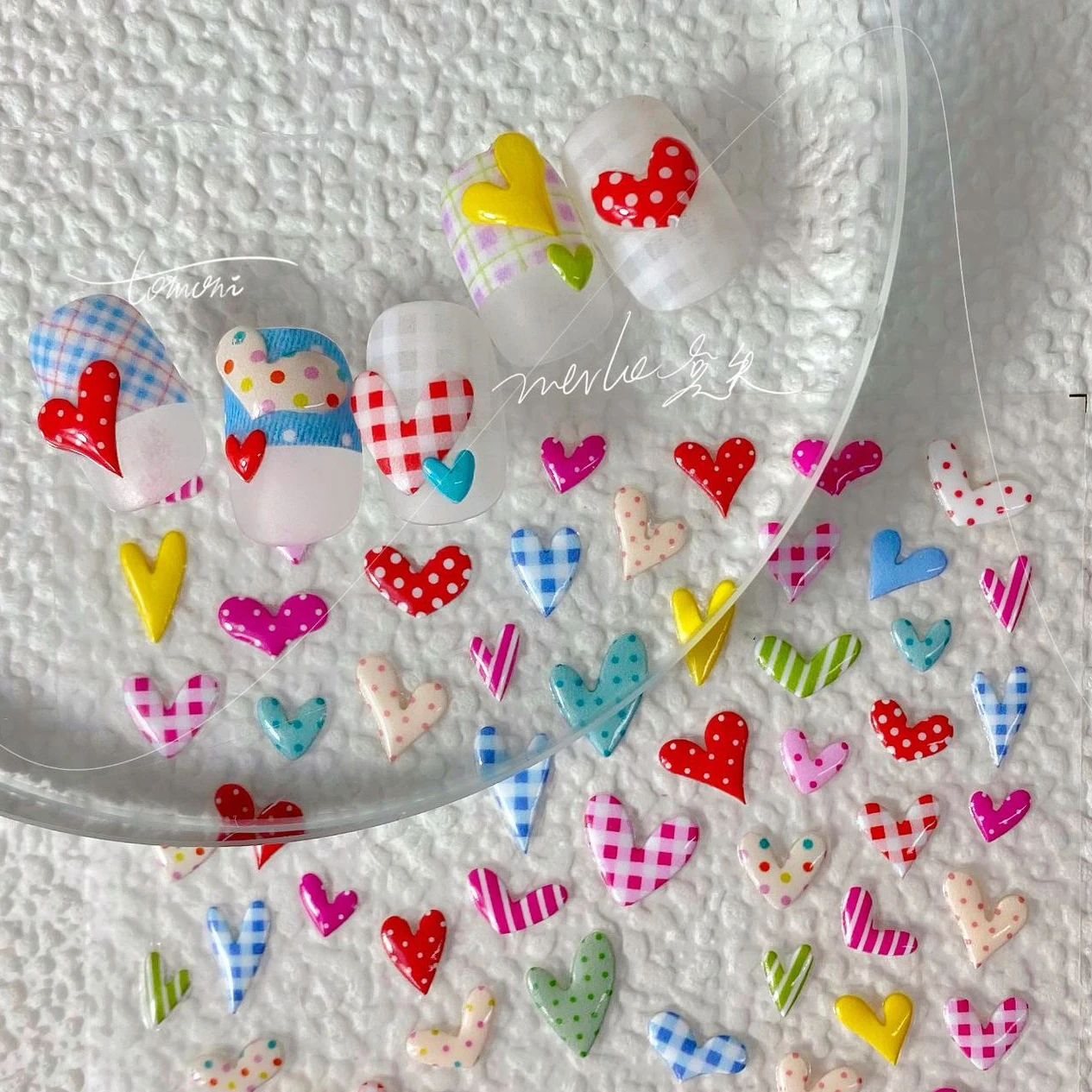 

Colored Peach Heart Cute 5D Soft Embossed Reliefs Self Adhesive Nail Art Decorations Stickers Jelly Design 3D Manicure Decals