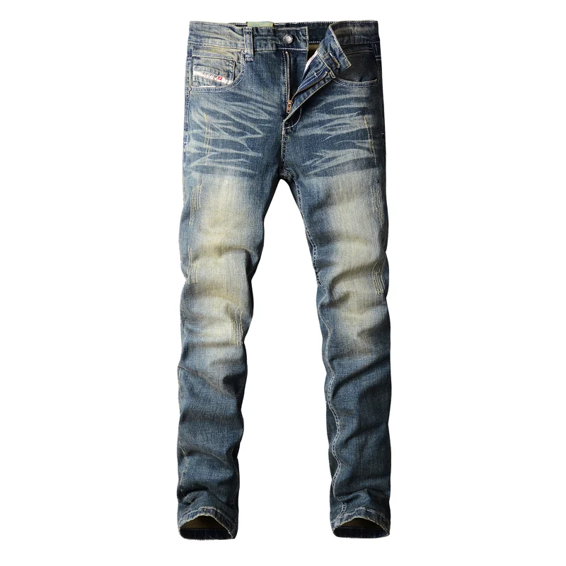 Newly Fashion Designer Men Jeans Retro Blue Stretch Slim Fit Elastic Ripped Jeans Men Vintage Trousers Casual Denim Pants Hombre