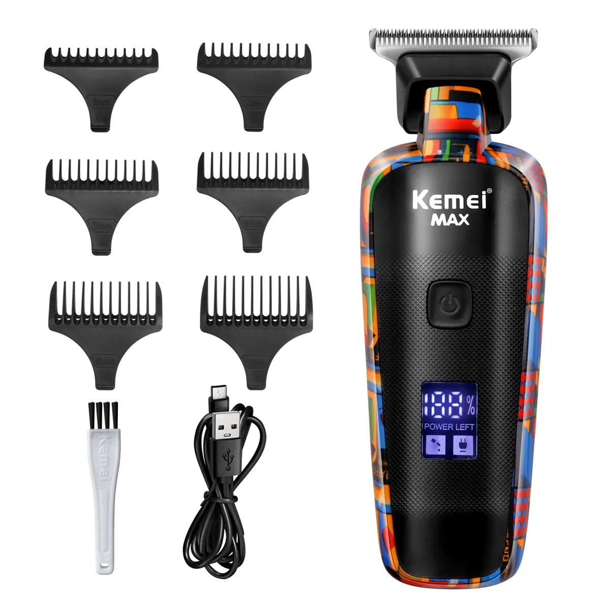 Kemei-5090 Digital Display Professional Barber Pusher For Men Hair Clipper Reciprocating Random Graffiti Pattern Electric images - 6