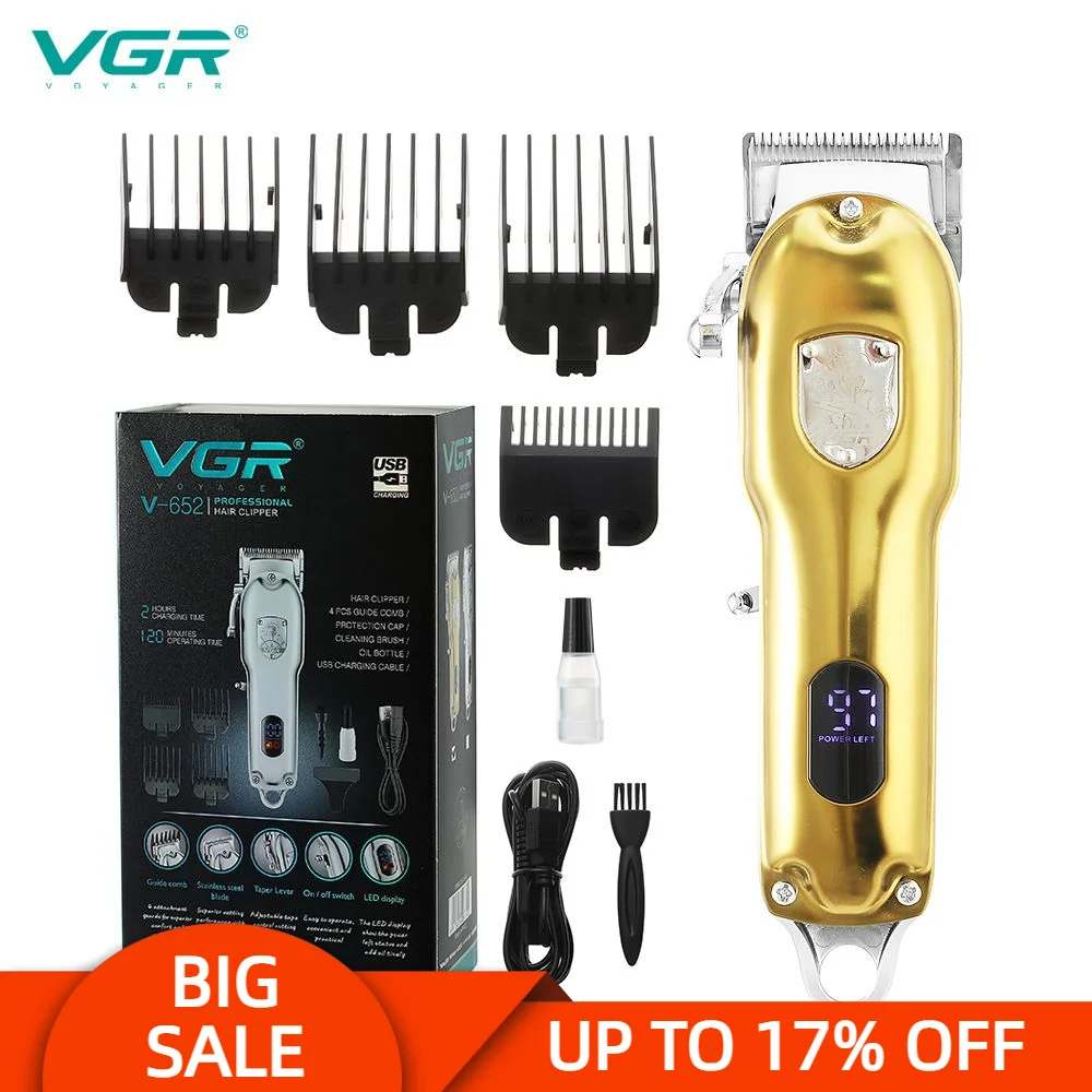 VGR V-652 Hair Clipper Electric Rechargeable Professional Personal Care USB LCD Trimmer Barber For Haircut Machine VGR 652