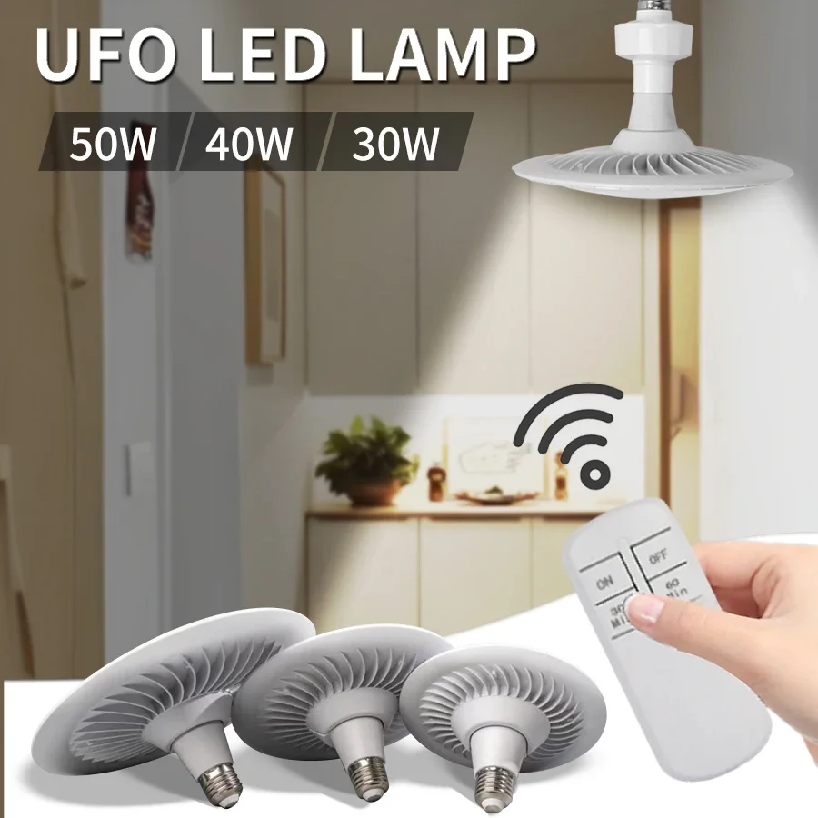 50W 40W 30W E27 UFO LED Bulb 85-265V with Remote Timer Indoor Office Garage Lighting Heads Energy Saving High Brightness Lights