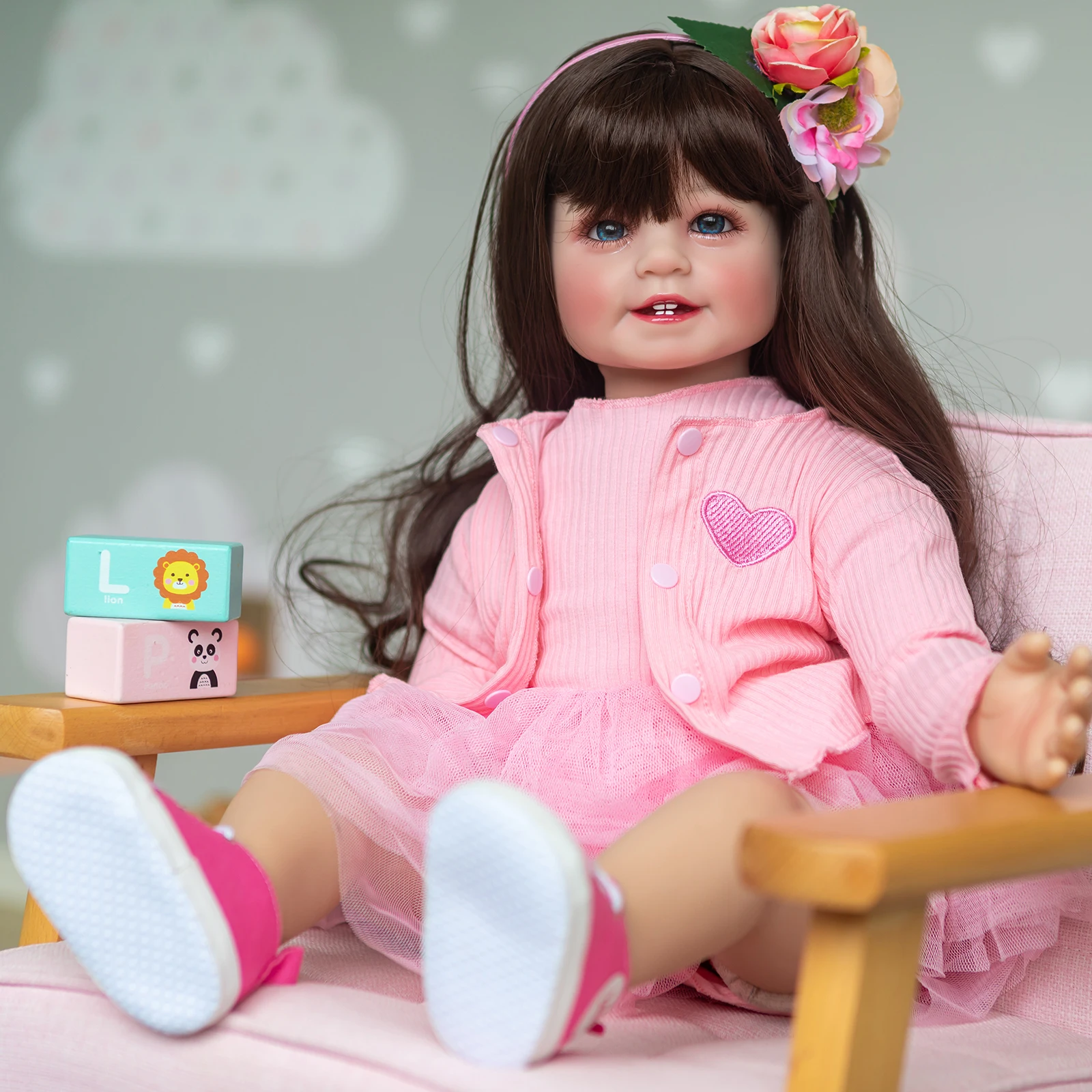 

24 Inch Beauty Girl Doll Reborn Toddler Princess Dress Up Toys Soft Silicone Baby Doll Gift