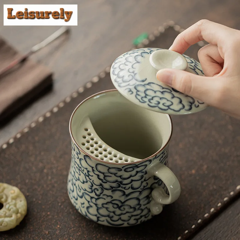 350ml Ru Kiln Cloud Moon Crescent Filter Tea Separator Cup Handmade Tea Mug With Infuser Tea Maker Office Water Cup Tea Items