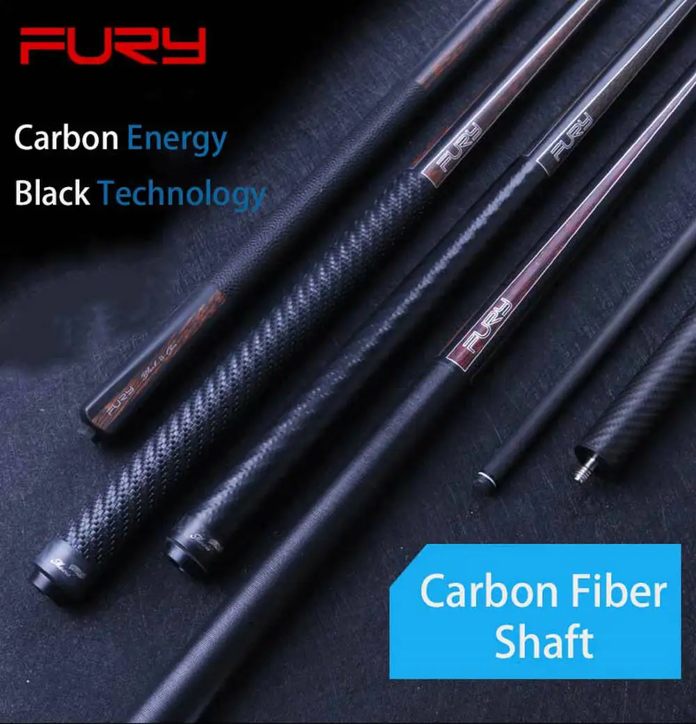 

Fury 58" 1/2 Black Technology Carbon Fiber Energy Billiard Pool Cue Stick 11mm 12.5mm + Extender＋Original Case Set