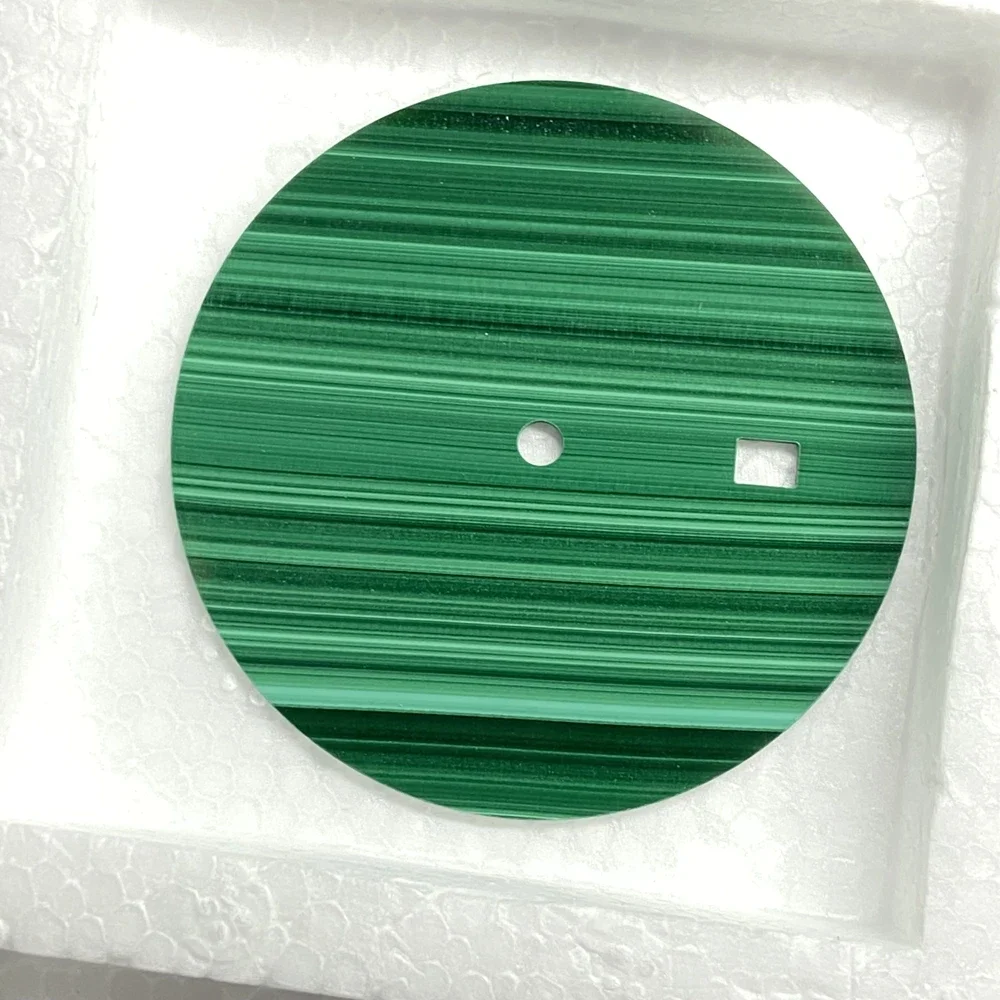 Round Flat 28.5mm Natural Green Malachite Stone NH35 Watch Dial CNC Cut On Sale
