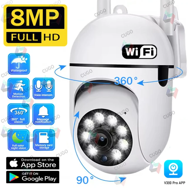 Caméra de surveillance Wifi 8MP, caméra IP PTZ sans fil, vision nocturne couleur, suivi humain par IA, caméra CCTV, zoom numérique 4X 1