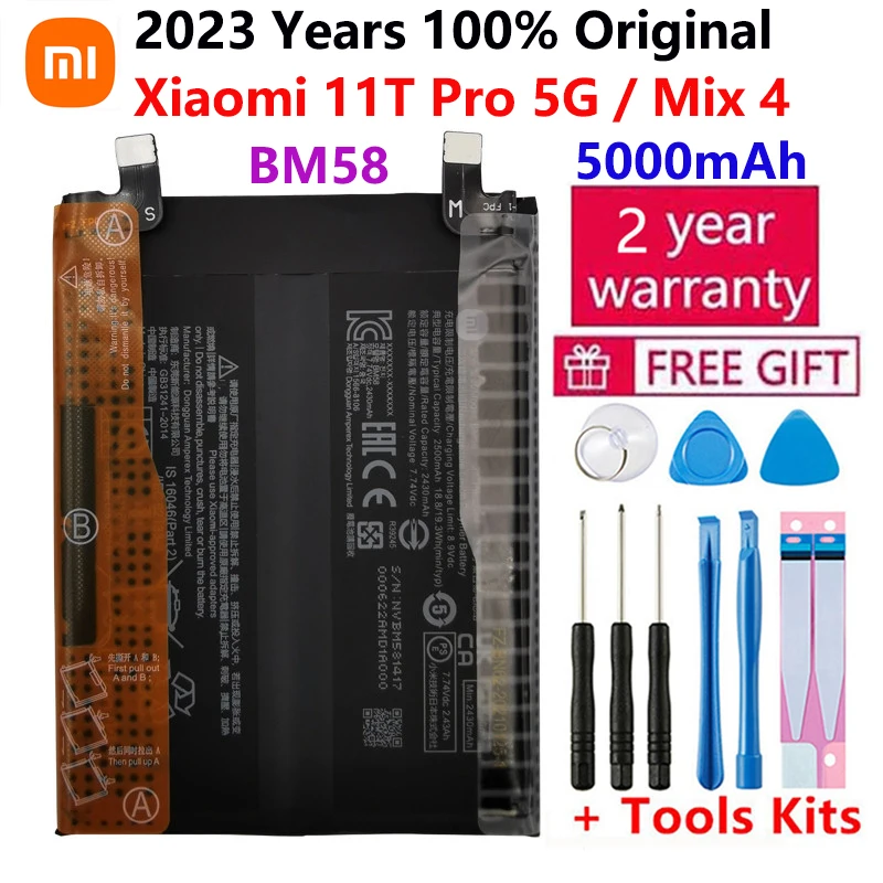 

2023 Years 100% Original New High Quality Xiaomi 11T Pro 5G Mix 4 Mix4 Battery 5000mAh BM58 Cellphone Replacement Batteries