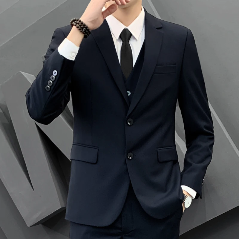 

[Blazer+Pants+Vest] Luxury men's suit 3-piece suit fashion boutique groom wedding dress men pure color tuxedo suit S-4XL