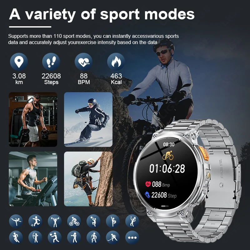 LIGE Military Smart Watch Outdoor Sport Smartwatch Men Heart Rate Health Monitoring Bluetooth Call Smart Watches for Android iOS