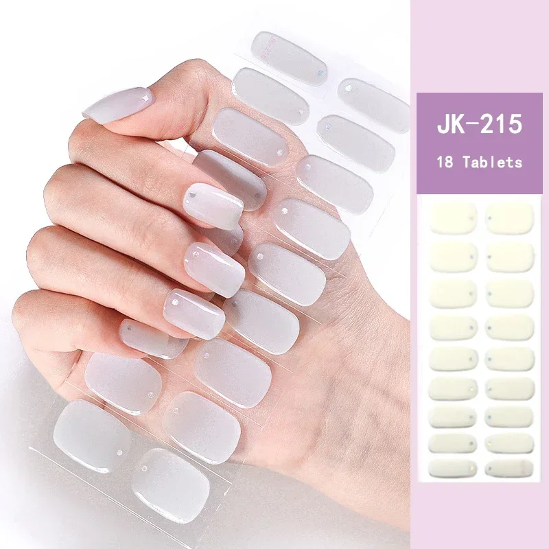 16/18/20Tips Super Long Lasting Gel Nail Wraps Adhesive Waterproof  French Semi-Cured Gel Nail Stickers Harden In UV Lamp Need 4