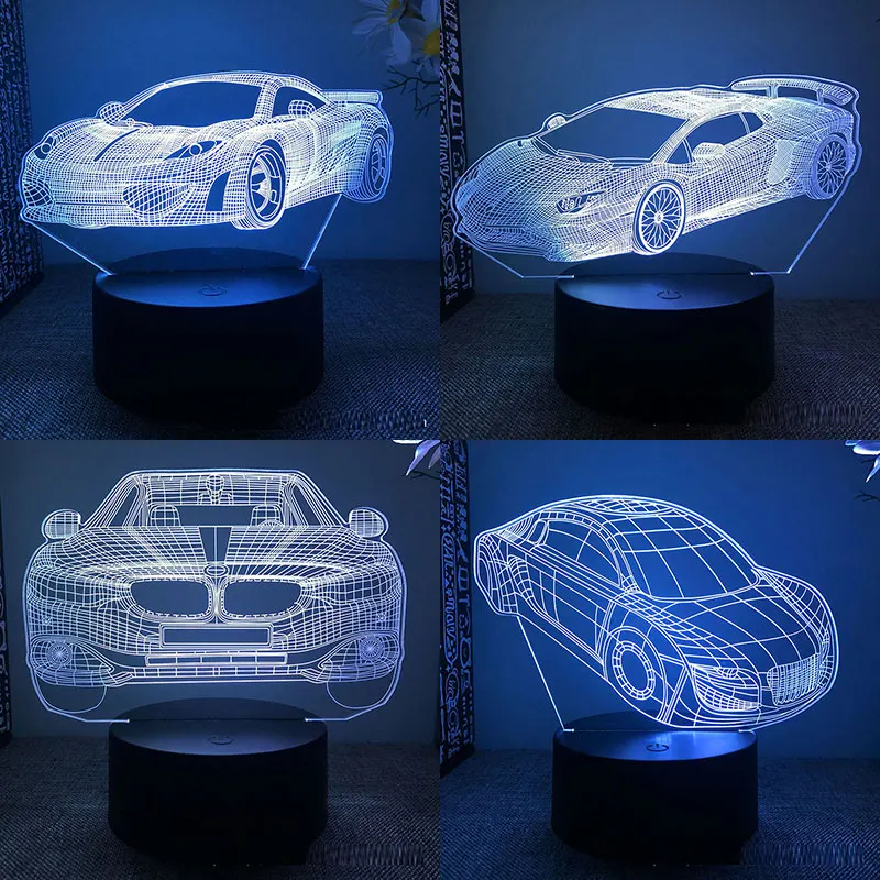Lampada 3D LED Acrilica Sport Auto Con Telecomando 16 Colori - Illusione Notturna Per Camera Bambini E Scrivania - 5