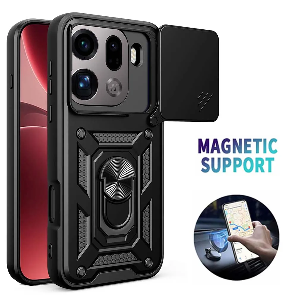 OPPO Premium Shockproof Case with Magnetic Ring Holder & Sliding Camera Cover