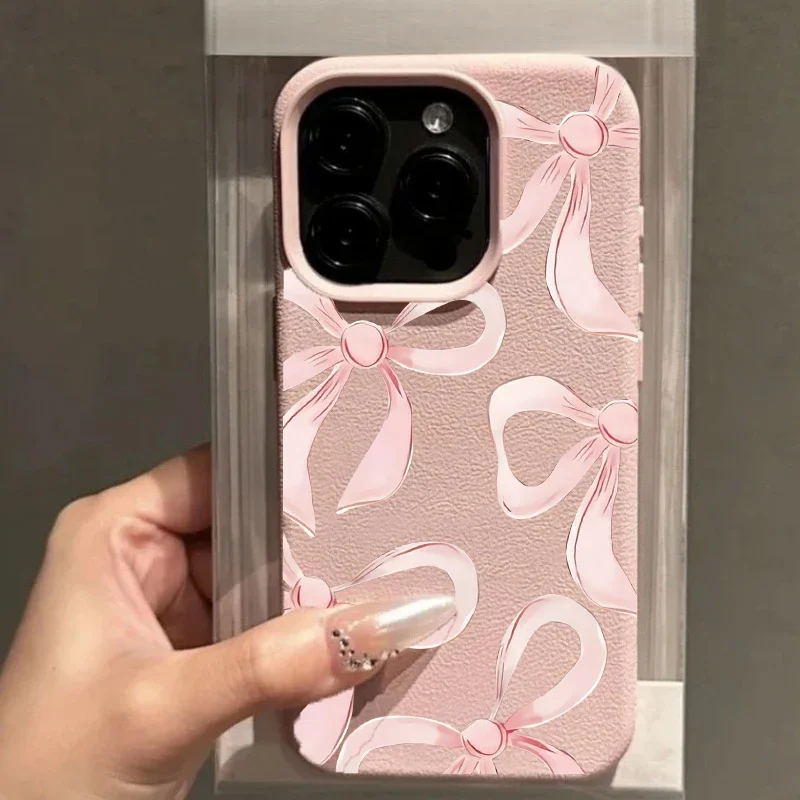 Elegant Ribbon Bow Love Heart Leather Phone Case